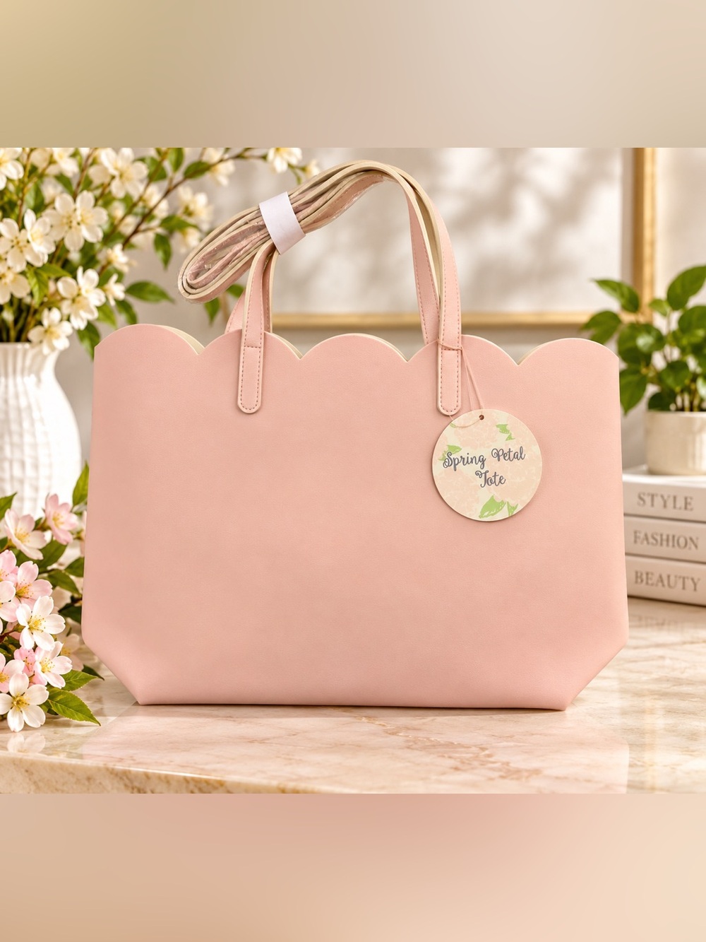 Arcadia Spring Petal Tote Blush Pink Scalloped Shoulder Bag Crossbody Purse NWT